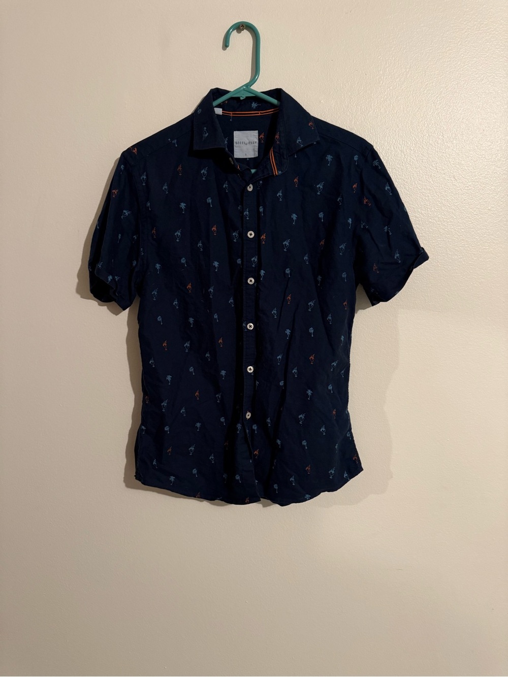 Steel & Jelly Mens S Navy Casual Short Sleeve Button up Dress Shirt:  Party